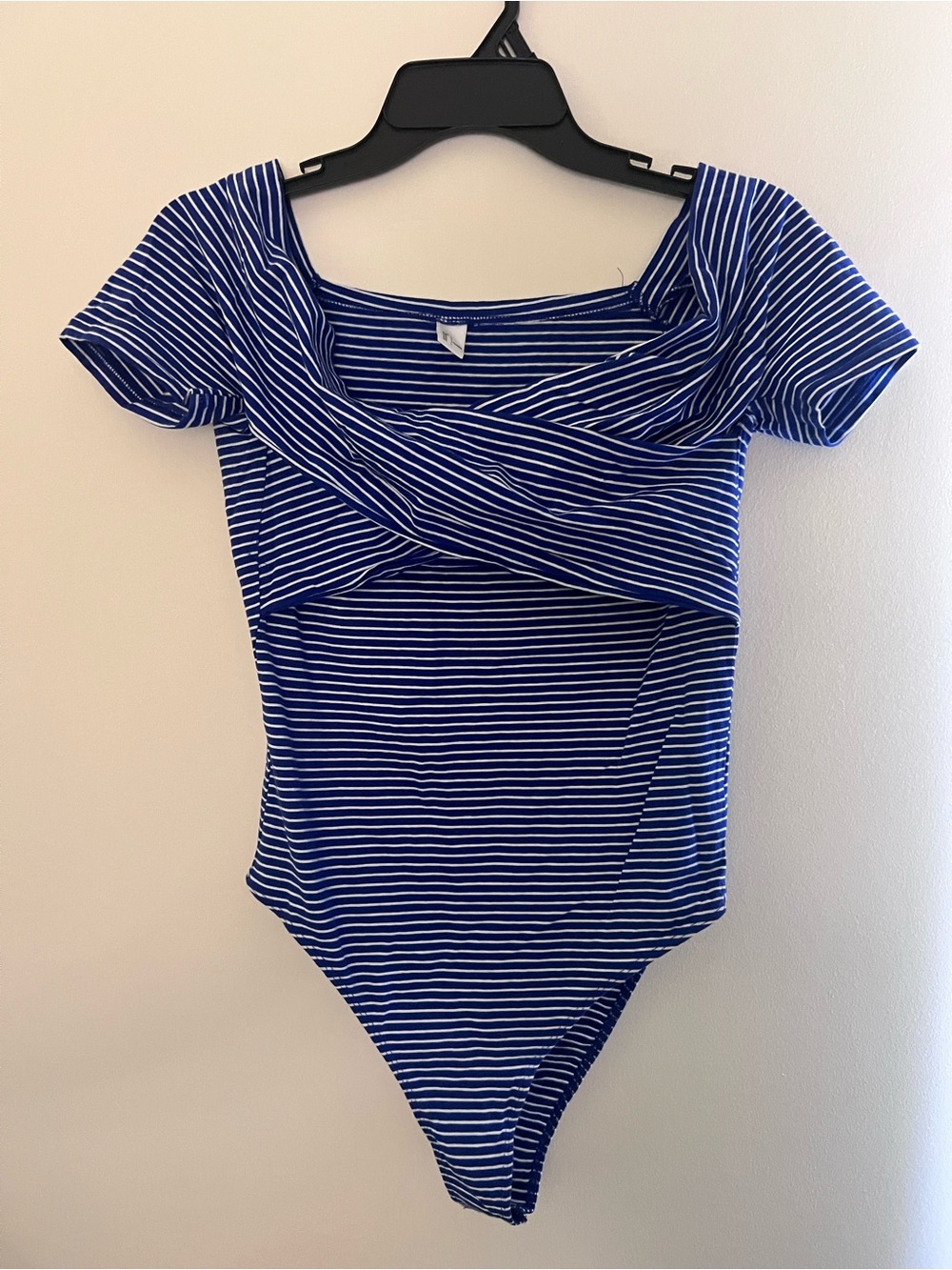Striped Blue Off-Shoulder Bodysuit